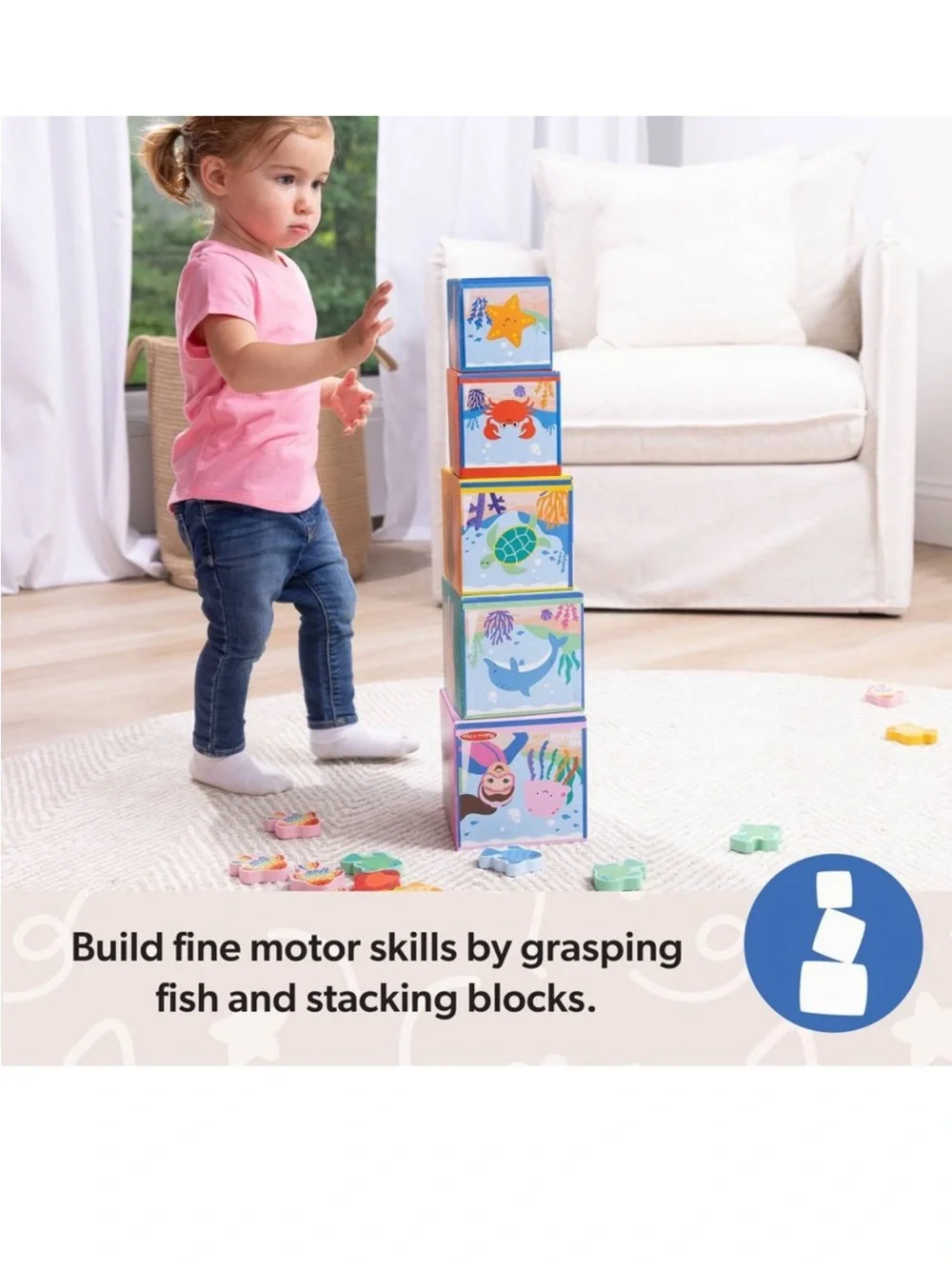 Melissa & Doug Ms. Rachel Sort & Count Nesting & Stacking Blocks w/ Wooden Fish